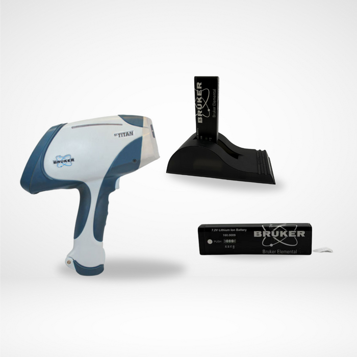 NEW XRF Company Bruker S1 Titan 500 Handheld Analyzer & PMI Gun for PMI Testing & Scrap Metal Sorting for + Stainless Steel + Low Alloy Steels + Nickel + Titanium + Cobalt + Copper + Standard Alloys