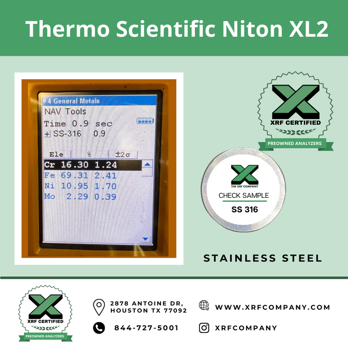 Lease to Own XRF Company Certified Pre-owned Thermo Niton XL2 800 XRF Gun for PMI Testing Standard Alloys (SKU #884)