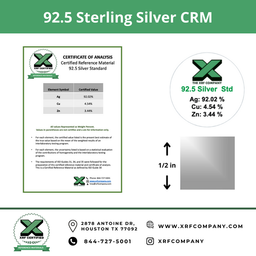 92.5 and 99.99 Silver CRM Set - Certified Reference Materials - Precious Metals - For XRF Analyzers
