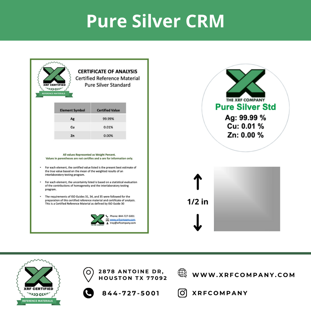 Pure Silver CRM- Certified Reference Materials - Precious Metals - For XRF Analyzers