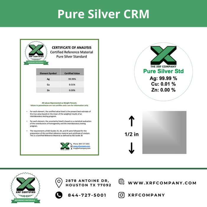 Pure Silver CRM- Certified Reference Materials - Precious Metals - For XRF Analyzers