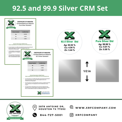 92.5 and 99.99 Silver CRM Set - Certified Reference Materials - Precious Metals - For XRF Analyzers
