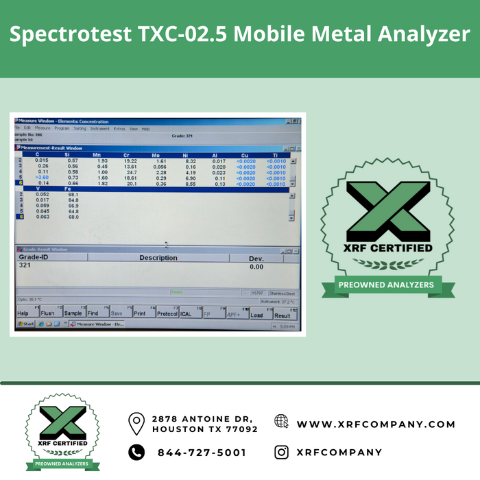 XRF Company Certified Lease to Own Spectrotest TXC-02.5 Mobile XRF Analyzer For Metal Inspection
