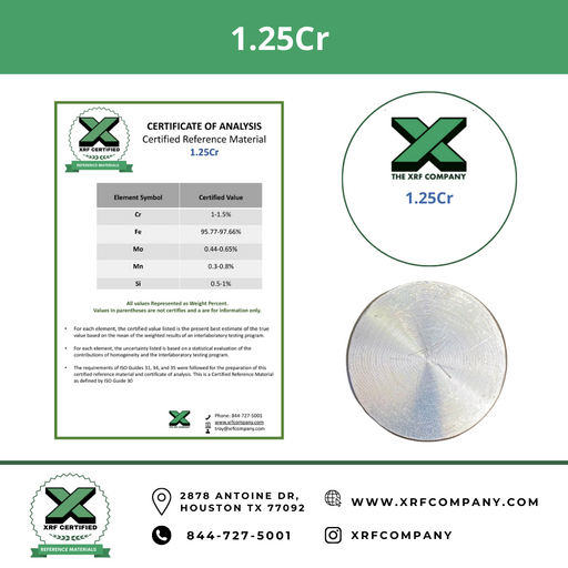 1.25Cr - 0.5Mo XRF Alloy Certified Reference Material (CRM)