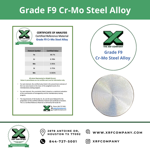 XRF Metal Standard Grade F9 Cr-Mo Steel Alloy