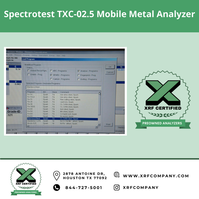 XRF Company Certified Lease to Own Spectrotest TXC-02.5 Mobile XRF Analyzer For Metal Inspection