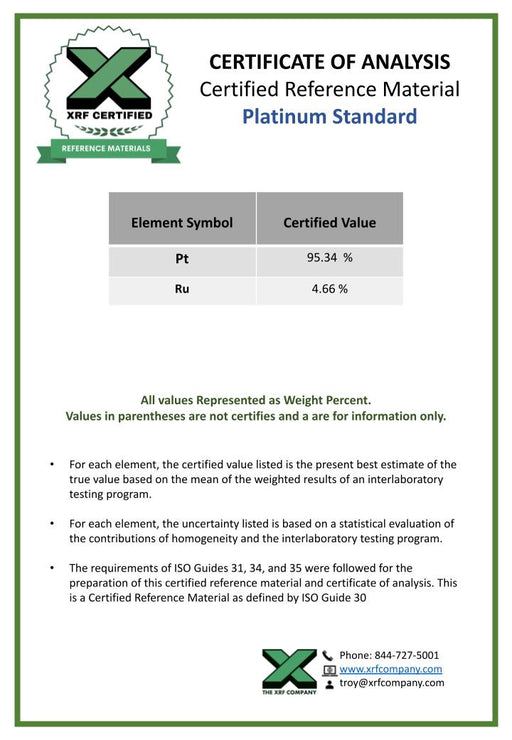 Platinum Standard CRM - Certified Reference Materials - Precious Metals - For XRF Analyzers