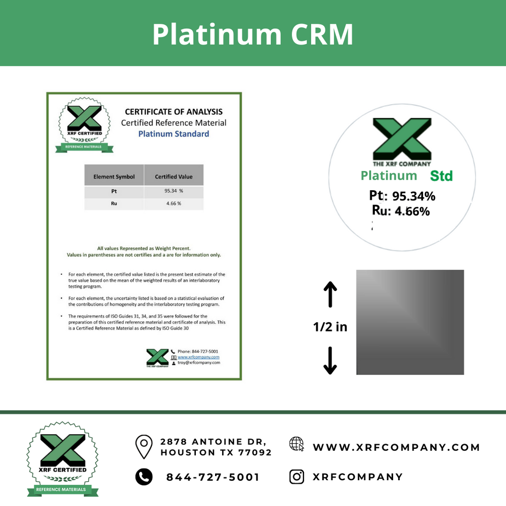 Platinum Standard CRM - Certified Reference Materials - Precious Metals - For XRF Analyzers