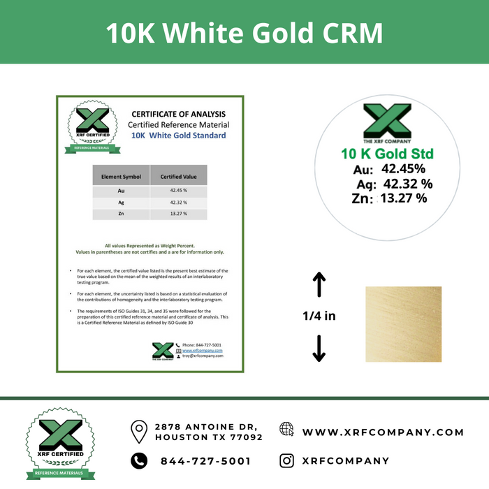 100 Gold Rfp 10K White Gold CRM- Certified Reference Materials - Precious Metals ...