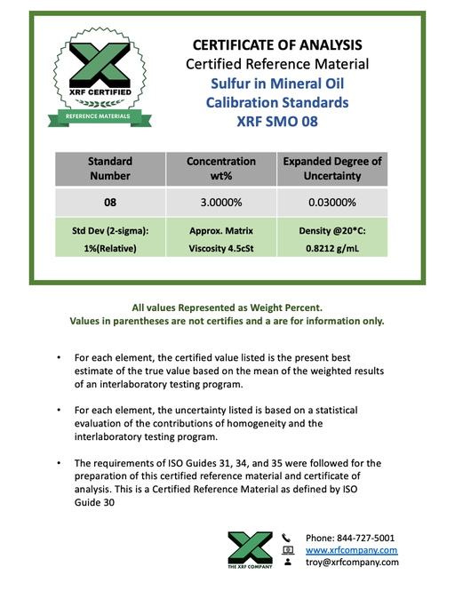 Sulfur in Mineral Oil - XRF SMO 08 - Calibration Standard and Reference Material